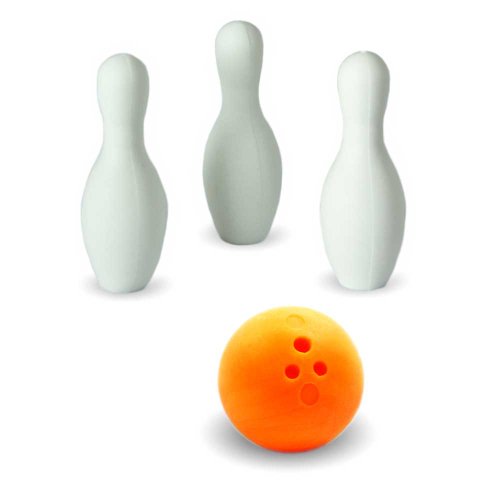 Iwako Puzzle Radiergummi zum Sammeln Bowling Kugel 3 Bowling Kegel Pins und Sticker orange von Iwako
