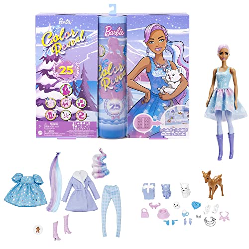 Barbie Color Reveal Adventskalender, 1 Color Revea Puppe & 3 Haustiere, Kleidung, Accessoires & 2 Haarverlängerungen, 25 Überraschungen, Weihnachtsgeschenke für Kinder, HJD60 Barbie Color Reveal Adventskalender, 1 Color Revea Puppe & 3 Haustiere, Kleidung, Accessoires & 2 Haarverlängerungen, 25 Überraschungen, Weihnachtsgeschenke für Kinder, HJD60 von Barbie