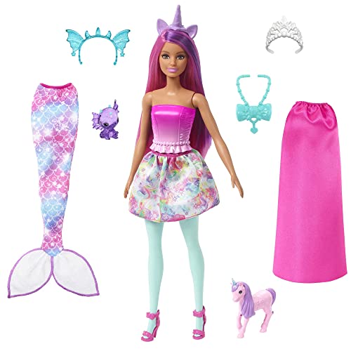 Barbie Dreamtopia Puppe Kleidung, mit Zubehör, Meerjungfrauenschwanz und Baby-Einhorn, 1 Puppe inklusive, Geschenk für Kinder ab 3 Jahren,HLC28 von Barbie