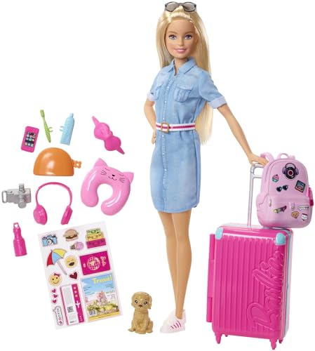 Barbie FWV25 - Reise Puppe mit blonden Haaren inkl. Reisezubehör und Hündchen, Puppen Spielzeug und Puppenzubehör ab 3 Jahren Barbie FWV25 - Reise Puppe mit blonden Haaren inkl. Reisezubehör und Hündchen, Puppen Spielzeug und Puppenzubehör ab 3 Jahren von Barbie