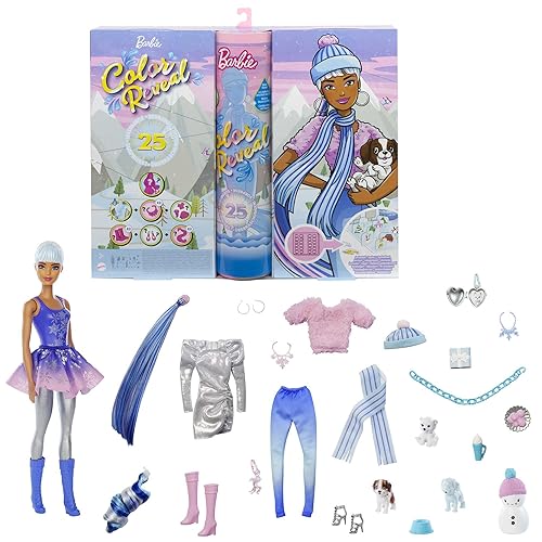 Barbie Farbe Reveal Adventskalender, 25 Überraschungen enthalten Farbe Reveal Barbie-Puppe, 1 Farbe Reveal Haustier, Kleidung, Zubehör, Geschenk für Kinder 3 Jahre alt & Up, HBT74 von Barbie