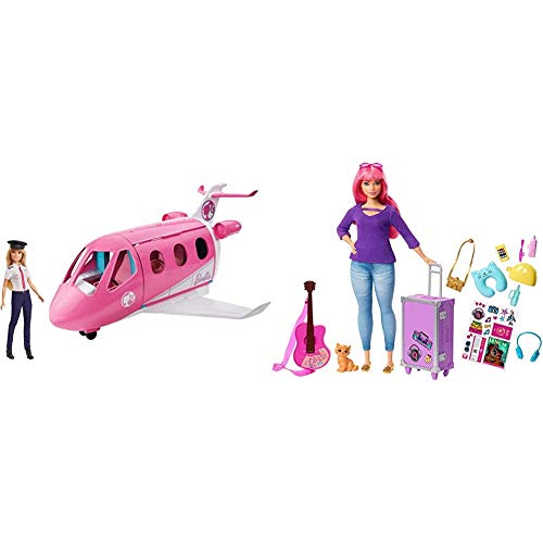 Barbie GJB33 - Reise Traumflugzeug Flugzeug mit Puppe und Zubehör, Puppen Spielzeug ab 3 Jahren & Reise Puppe mit pinken Haaren inkl. Reisezubehör und Kätzchen, Puppen Spielzeug und Puppenzubehör von Barbie