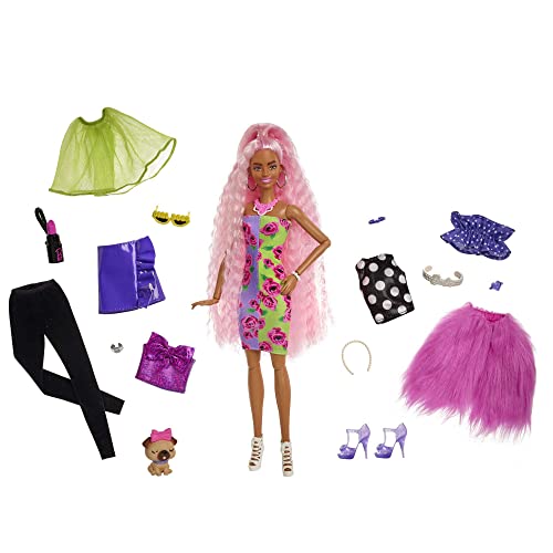 Barbie HGR60 - Extra Deluxe Puppe (rosa Haare) mit Haustier, Mix & Match Kleidung und Zubehör für über 30 Looks, Spielzeug für Kinder ab 3 Jahren von Barbie