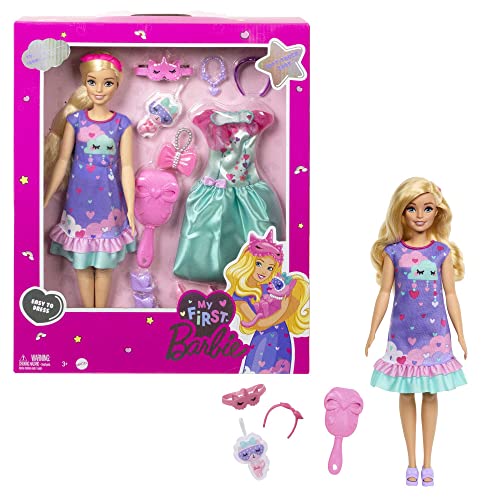 Barbie-Puppe, Meine erste blondem Haar, Kleidung, Accessoires, Schuhe, Bürste & mehr, Soft-Touch-Körper, inkl Puppe, als Geschenk geeignet,HMM66 Barbie-Puppe, Meine erste blondem Haar, Kleidung, Accessoires, Schuhe, Bürste & mehr, Soft-Touch-Körper, inkl Puppe, als Geschenk geeignet,HMM66 von Barbie