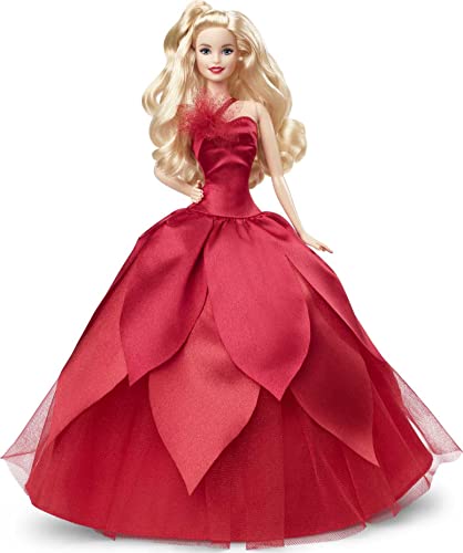Barbie Signature 2022 Blondes Haar Weihnachtspuppe, Sammlerserie, inklusive Puppenständer und Verpackung zum Ausstellen von Barbie
