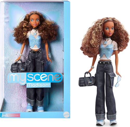 Barbie Signature My Scene Puppe und Accessoires, Madison im von der Jahrtausendwende inspirierten Outfit mit Schmetterlingsoberteil, Cargo-Jeans, Jeanstasche und Puppenständer, HYC18 Barbie Signature My Scene Puppe und Accessoires, Madison im von der Jahrtausendwende inspirierten Outfit mit Schmetterlingsoberteil, Cargo-Jeans, Jeanstasche und Puppenständer, HYC18 von Barbie
