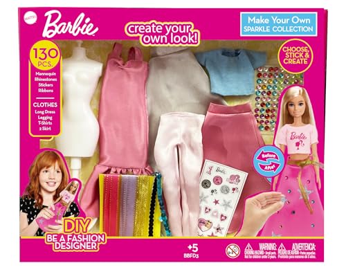 DIY Sparkle Mode Designer-Set - 130 Stück Dress Up Kit | Design Barbie Kleidung für Puppen mit Strass, Bänder, Aufkleber & Schaufensterpuppe | Sparkle Barbie Kleidung Geschenk für Mädchen ab 5 Jahren DIY Sparkle Mode Designer-Set - 130 Stück Dress Up Kit | Design Barbie Kleidung für Puppen mit Strass, Bänder, Aufkleber & Schaufensterpuppe | Sparkle Barbie Kleidung Geschenk für Mädchen ab 5 Jahren von Barbie