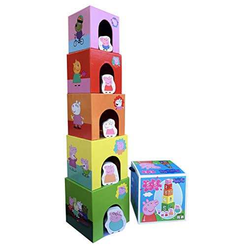 Barbo Toys - Peppa Wutz - Stapelturm Spielzeug Kinder - Stapelwürfel mit Süße Holzfiguren - Motorikspielzeug ab 2 Jahr - Stapelspielzeug und Sortierspielzeug - Offiziell Lizenziert von Peppa Pig von Barbo Toys