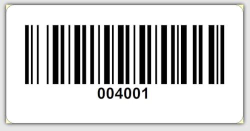 Universal Etiketten Archivierungsetiketten 30x15mm Code 128B 1000Etiketten/Rolle 4 bis 6 Stellig (PE-Folie Weiß, 004001-005000) von Barcodelabels24