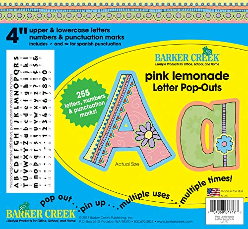Barker Creek 1717 Buchstaben-Pop-Outs, 10,2 cm, Pink Lemonade, mehrfarbig, Designer-Buchstaben für Pinnwände, Pausenräume, Empfangsbereiche, Schilder, Displays und mehr 10,2 cm, 255 Zeichen pro Set von Barker Creek