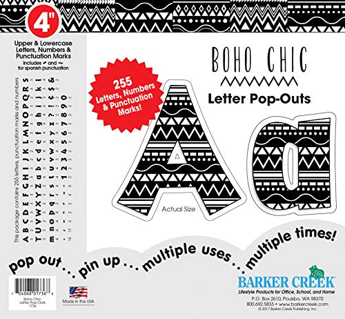 Barker Creek Letter Pop-Outs, 10,2 cm, Boho-Chic, bunte Designer-Buchstaben für Pinnwände, Pausenräume, Empfangsbereiche, Schilder, Displays und mehr, 10,2 cm, 255 Zeichen pro Set (1736) von Barker Creek