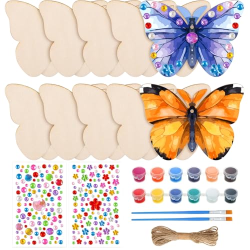 Barlone 10 Stück Schmetterlinge Basteln Kinder, Schmetterling Bastelsets Kinder mit Acrylfarbe, 2 Pinsel und Edelsteinaufkleber, Schmetterling Holz Bastelset für DIY Kindergeburtstag Basteln Barlone 10 Stück Schmetterlinge Basteln Kinder, Schmetterling Bastelsets Kinder mit Acrylfarbe, 2 Pinsel und Edelsteinaufkleber, Schmetterling Holz Bastelset für DIY Kindergeburtstag Basteln von Barlone