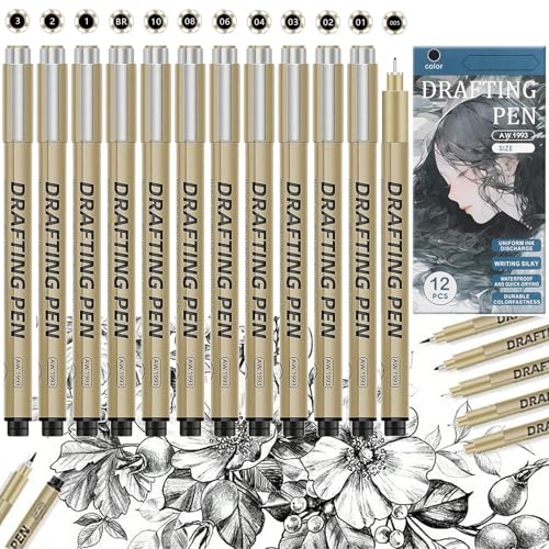 Barlone 12 Fineliner Schwarz Stifte Set, Kalligraphie Stifte Schwarzer Fineliner Wasserfest Zeichenstifte Dicke und Dünne, Tuschestifte zum Illustrationen, Skizzieren, Technisches Zeichnen Barlone 12 Fineliner Schwarz Stifte Set, Kalligraphie Stifte Schwarzer Fineliner Wasserfest Zeichenstifte Dicke und Dünne, Tuschestifte zum Illustrationen, Skizzieren, Technisches Zeichnen von Barlone