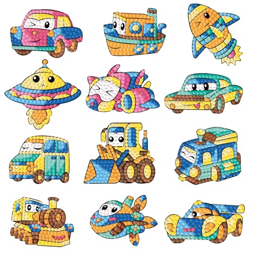 Barlone 12 Stück Diamond Painting Sticker, Diamond Painting Kinder ab 4 5 6, DIY Auto Cartoon Diamant-painting Aufkleber Set, Klebebilder für Kinder Junge Mädchen Erwachsene Anfänger Barlone 12 Stück Diamond Painting Sticker, Diamond Painting Kinder ab 4 5 6, DIY Auto Cartoon Diamant-painting Aufkleber Set, Klebebilder für Kinder Junge Mädchen Erwachsene Anfänger von Barlone
