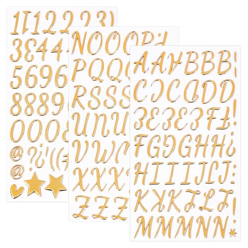 Barlone 150 Stück Buchstaben Aufkleber, 3 Blätter Gold 3D Buchstaben Sticker, Klebebuchstaben Wetterfest, für Postfach, Schilder, Adressnummer, DIY Scrapbooking, Dekorationskunst Barlone 150 Stück Buchstaben Aufkleber, 3 Blätter Gold 3D Buchstaben Sticker, Klebebuchstaben Wetterfest, für Postfach, Schilder, Adressnummer, DIY Scrapbooking, Dekorationskunst von Barlone