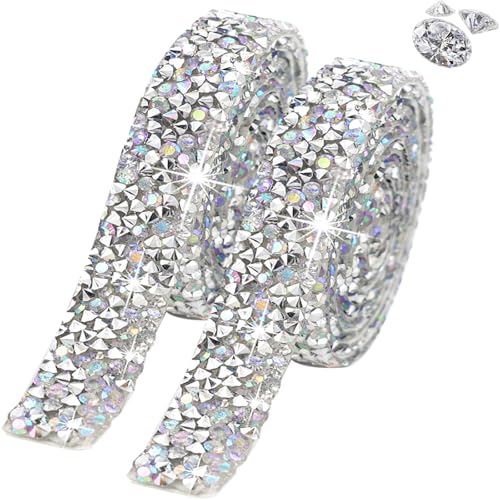 Barlone 2 Bände Strassband Selbstklebend Silber, Glitzerband Selbstklebend Breite 2cm, Strasssteine Selbstklebend Glitzerband, Bling Strassband für DIY Kleidung, Hochzeit, Handwerk,Geschenkdekoration von Barlone