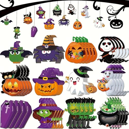 Barlone 36 Stück Halloween Deko Holz Aufhängen mit 12 Designs - Inklusive Kürbis Skelett Fledermaus - Für Tür Zimmer Partydeko Geschenk Bastelset Barlone 36 Stück Halloween Deko Holz Aufhängen mit 12 Designs - Inklusive Kürbis Skelett Fledermaus - Für Tür Zimmer Partydeko Geschenk Bastelset von Barlone