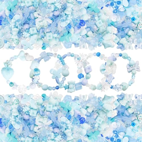 Barlone Acrylperlen Charms, Blaue Perlen Anhänger mit Herz, Schmetterlings, Bär, Stern, Schleife, zur Herstellung von Kawaii Armband Anhänger, DIY-Handy-Schlüsselbandketten Beads Charms von Barlone