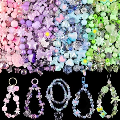 Barlone Acrylperlen Charms, Bunte Perlen Anhänger mit Herz, Schmetterlings, Bär, Stern, Schleife, zur Herstellung von Kawaii Armband Anhänger, DIY-Handy-Schlüsselbandketten Beads Charms von Barlone
