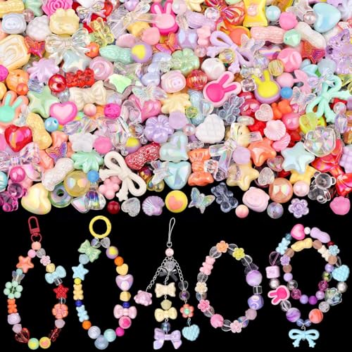 Barlone Acrylperlen Charms, Farbmischung Perlen Anhänger mit Herz, Schmetterlings, Bär, Stern, Schleife, zur Herstellung von Kawaii Armband Anhänger, DIY-Handy-Schlüsselbandketten Beads Charms Barlone Acrylperlen Charms, Farbmischung Perlen Anhänger mit Herz, Schmetterlings, Bär, Stern, Schleife, zur Herstellung von Kawaii Armband Anhänger, DIY-Handy-Schlüsselbandketten Beads Charms von Barlone