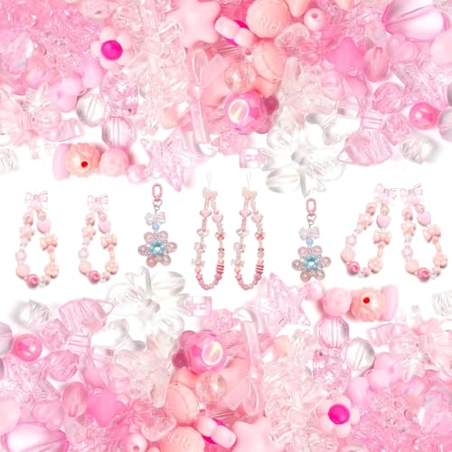 Barlone Acrylperlen Charms, Rosa Perlen Anhänger mit Herz, Schmetterlings, Bär, Stern, Schleife, zur Herstellung von Kawaii Armband Anhänger, DIY-Handy-Schlüsselbandketten Beads Charms Barlone Acrylperlen Charms, Rosa Perlen Anhänger mit Herz, Schmetterlings, Bär, Stern, Schleife, zur Herstellung von Kawaii Armband Anhänger, DIY-Handy-Schlüsselbandketten Beads Charms von Barlone