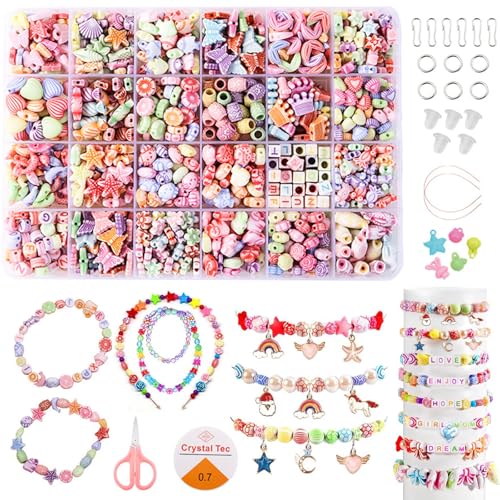 Barlone Armbänder Selber Machen Kinder - Ozean, Armband Basteln Mädchen, Bracelet Making kit, 24 Stile Perlenset mit Zubehör Bastelset Kinder ab 4 5 6 7 8 9 Jahre Einschulung, Geburtstagsgeschenk von Barlone