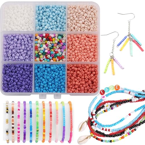 Barlone Armband Perlen für Armbänder Erwachsene Kinder, 2700 Stück 3mm Rocailles Perlen zum Auffädeln, Bunte Perlenset für Armbänder Selber Machen, Seed Beads for Jewellery Making von Barlone