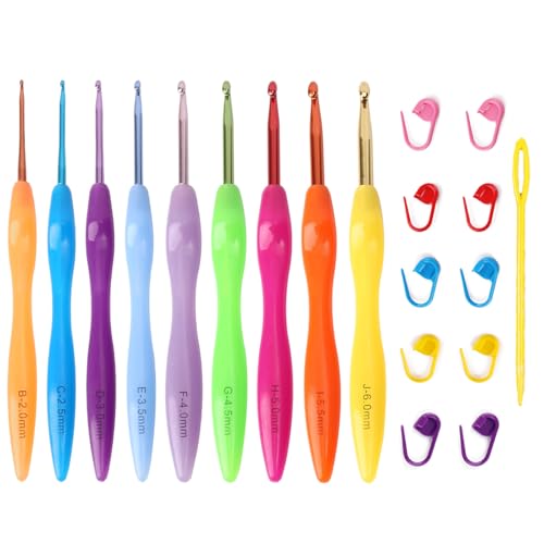 Barlone Häkelnadel Set 20 Stück, 9 Stück Häkelnadel Bunt Wellig Weicher Silikongriff 2 mm - 6 mm, Häkelnadeln Ergonomisch Set mit Häkel Zubehör Maschenmarkierer für Anfänger Stricknadeln Crochet Set Barlone Häkelnadel Set 20 Stück, 9 Stück Häkelnadel Bunt Wellig Weicher Silikongriff 2 mm - 6 mm, Häkelnadeln Ergonomisch Set mit Häkel Zubehör Maschenmarkierer für Anfänger Stricknadeln Crochet Set von Barlone