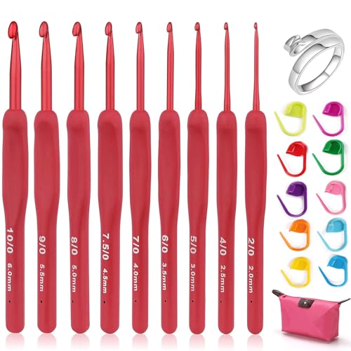 Barlone Häkelnadel Set 21 Stück, 9 Stück Rot Weicher Silikongriff 2-6 mm Häkelnadeln Ergonomisch Set, Anfänger Crochet Set mit Maschenmarkierer, Silber Häkelring, Tragbaren Fall Häkelnadeln Set Barlone Häkelnadel Set 21 Stück, 9 Stück Rot Weicher Silikongriff 2-6 mm Häkelnadeln Ergonomisch Set, Anfänger Crochet Set mit Maschenmarkierer, Silber Häkelring, Tragbaren Fall Häkelnadeln Set von Barlone