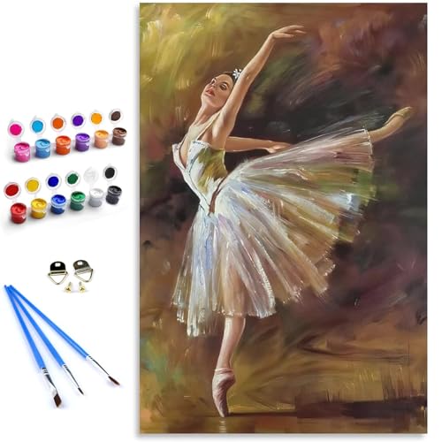 Barlone Malen Nach Zahlen Erwachsene, Malen Nach Zahlen Ballerina, Paint by Numbers Adult mit 3 Feinen Pinseln und Acrylfarbe Knitterfreie Leinwand Kit, Komplettset ohne Rahmen, 40X50CM von Barlone
