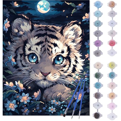 Barlone Malen Nach Zahlen Erwachsene Tiere, Paint by Numbers, Knitterfreie Malen Nach Zahlen Leinwand Ohen Rahmen inklusive Pinsel und Acrylfarben, Tiger und Blumen, 40 x 50 cm Barlone Malen Nach Zahlen Erwachsene Tiere, Paint by Numbers, Knitterfreie Malen Nach Zahlen Leinwand Ohen Rahmen inklusive Pinsel und Acrylfarben, Tiger und Blumen, 40 x 50 cm von Barlone
