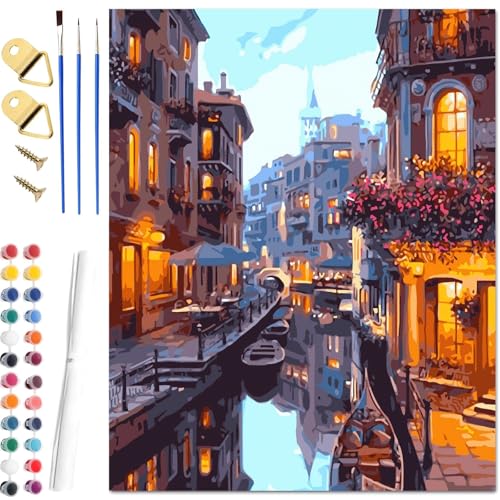 Barlone Malen nach Zahlen Erwachsene 40x50cm - DIY Ölgemälde Kit Nachtmarkt, Premium Acrylfarbe & knitterfreie Leinwand, inkl. 3 Pinseln für Anfänger (Paint by Numbers) von Barlone