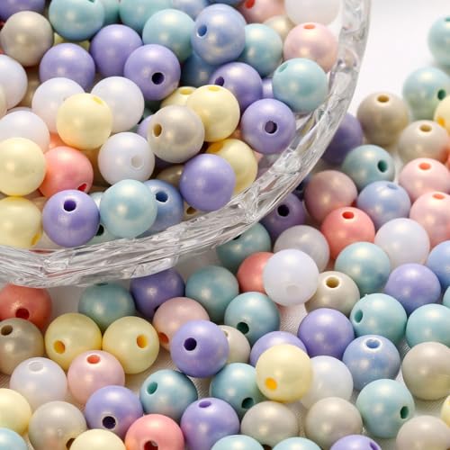 Barlone Perlen zum Auffädeln, 300 Stück 10mm Matt Bastelnperlen, Große Bunt Acrylperlen, Perlen zum Basteln Schmuck, Kinder DIY Halsketten Armband(12 Farben) von Barlone