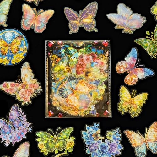 Barlone Schmetterling Glitzer Sticker Set, 30 Stück Bunte Transparente Scrapbook Stickers, PET Schmetterling Aufkleber für Kinder Mädchen Scrapbooking Fotoalbum Geschenke von Barlone