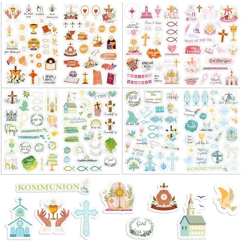 Barlone Selbstklebende Sticker Taufe Gästebuch 205 Motive, Konfirmation Kommunion Aufkleber Taufe Scrapbook Karten Deko Fotoalbum Kommunion Konfirmation Mädchen Jungen Kinder von Barlone