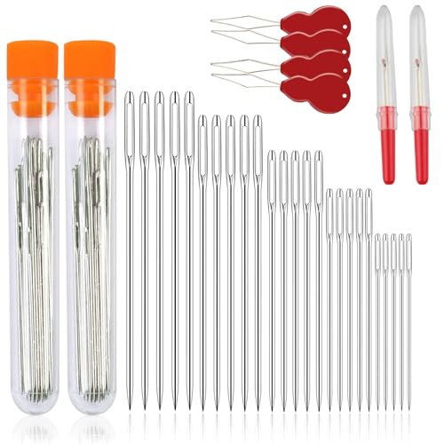 Barlone Sticknadeln, Nähnadeln, 50 Stück Sticknadel mit Großem Öhr, 5 Größen von Stahl Nähnadeln, Groß Auge Nadeln Mit 4 Nadeleinfädler, 2 Aufbewahrungsrohr, 2 Nahttrenner, für Webarbeit Sticken Nähen Barlone Sticknadeln, Nähnadeln, 50 Stück Sticknadel mit Großem Öhr, 5 Größen von Stahl Nähnadeln, Groß Auge Nadeln Mit 4 Nadeleinfädler, 2 Aufbewahrungsrohr, 2 Nahttrenner, für Webarbeit Sticken Nähen von Barlone