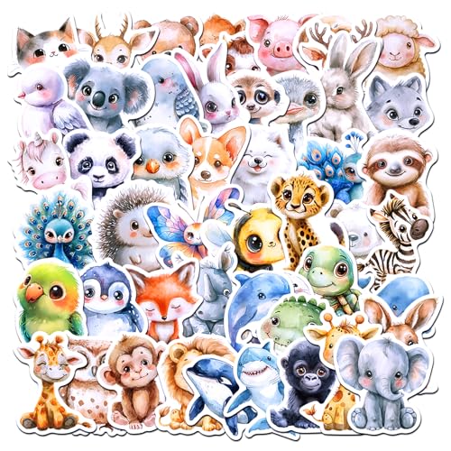 Barlone Tier Sticker Set für Kinder, 50 Stück Vinyl Stickers, Aquarellen Tiere Aufkleber Kinder Tiersticker für Skateboard Gepäck Aufkleber Scrapbook Laptop Trinkflasche Barlone Tier Sticker Set für Kinder, 50 Stück Vinyl Stickers, Aquarellen Tiere Aufkleber Kinder Tiersticker für Skateboard Gepäck Aufkleber Scrapbook Laptop Trinkflasche von Barlone