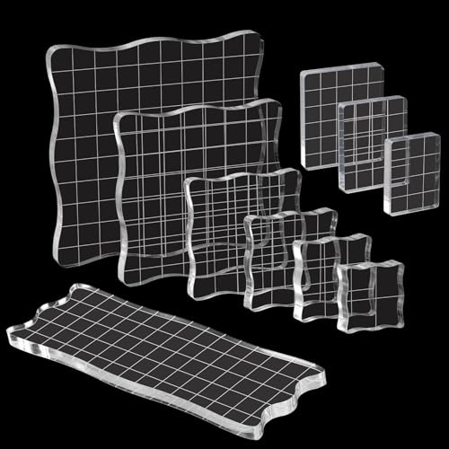 10 Stück Acryl Stempelblock Set, Acrylblock mit Gitternetzlinien Transparent Acrylglas 0,7 cm Dick Acrylblock für Silikonstempel, für Scrapbooking Kartenherstellung Crafts Making (Wellig) von Baroce