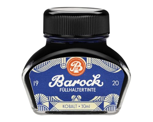 Barock 1920 Füllhaltertinte Kobalt, Schreibtinte für Füllhalter, Glasfedern, Tintenroller, Füllertinte im Glas blau, 30 ml von Barock
