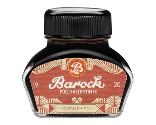 Barock 1920 Füllhaltertinte Koralle, Schreibtinte für Füllhalter, Glasfedern, Tintenroller, Füllertinte im Glas rot, 30 ml von Barock
