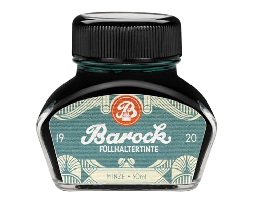 Barock 1920 Füllhaltertinte Minze, Schreibtinte für Füllhalter, Glasfedern, Tintenroller, Füllertinte im Glas grün, 30 ml von Barock