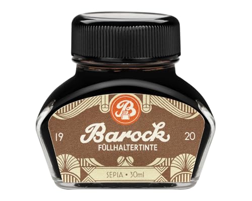 Barock 1920 Füllhaltertinte Sepia, Schreibtinte für Füllhalter, Glasfedern, Tintenroller, Füllertinte im Glas braun, 30 ml von Barock