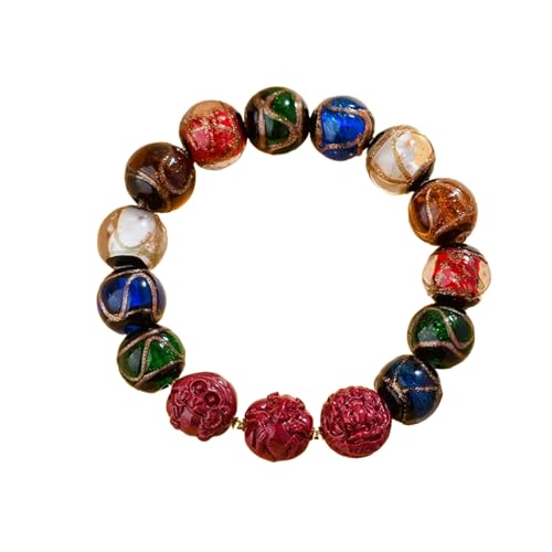 BaronHong Buddhistisches handgefertigtes Armband „Der Lama-Tempel“ mit dem gleichen Räucherasche-Glas-Gold-Esser-Glasperlen-Anhänger (männlich, Schwein-Kaninchen-Schaf) von BaronHong