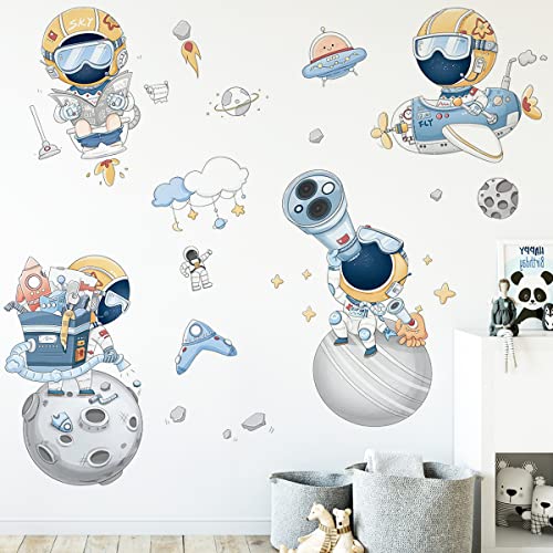 Barrageon Kinder Weltraum-Astronaut Wandtattoo Aquarell Selbstklebend DIY Kunst Wanddekor Abnehmbare Wohnzimmer Schlafzimmer Spielzimmer Kindergarten Schule Dekorationen von Barrageon