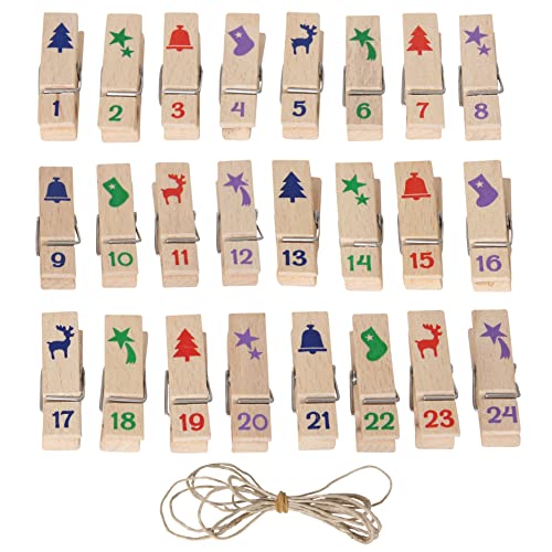 Bartl 111943 Holz-Klammern Set incl. Schnur mit Nummern zum Adventskalender selber basteln für Säckchen oder Papierboxen von Bartl