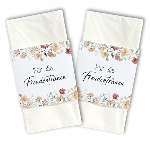 50 Freudentränen Banderolen Hochzeit – Für Taschentücher als Tischdeko – Nachhaltiger Verschluss – Ohne Kleber – Deko für Trauung, Gäste & Kirche – Made in Germany von Bartschibär