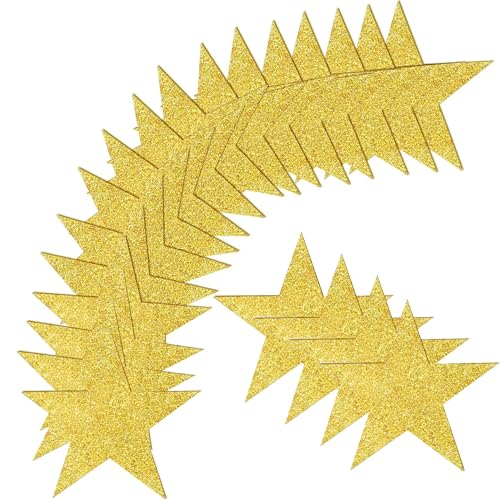 100 Stück Stern Ausschnitte Papier, Basicon Silber Glitzer Fünf Sterne Konfetti Ausschnitte 6 Zoll Papier Schimmer Sterne für Board Akzente Wand Party Dekoration(Gold) von Basicon