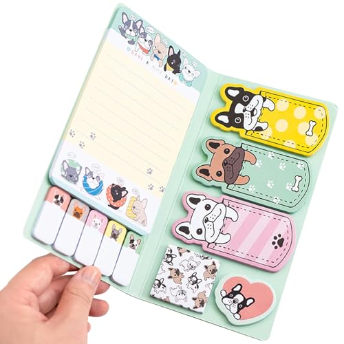 440 Stück Kombination Haftnotizen Set, Cartoon Hund Multifunktionale selbstklebende Notizblöcke, niedliche Dekoration Aufkleber für Home School Hund Bürobedarf (Bulldogge) von Basicon