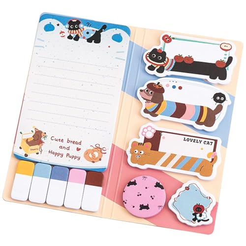 440 Stück Kombination Haftnotizen Set, Cartoon Katze Welpe Multifunktionale selbstklebende Notizblöcke, niedliche Dekoration Aufkleber für Home Office Schulbedarf (Katze & Welpe) von Basicon
