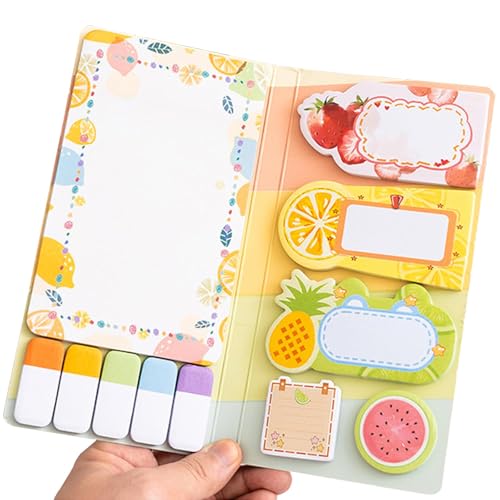 440 Stück Kombination Haftnotizen Set, Cartoon Obst Multifunktionale selbstklebende Notizblöcke, niedliche Dekorationsaufkleber für Home Office Schulbedarf (Fruit Kingdom) von Basicon